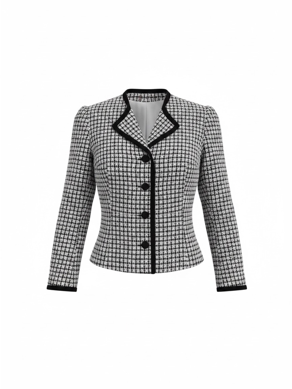 VTG 80s Fitted Cropped Tailored Wool Tweed Lady Jacket Braid Trim EUC